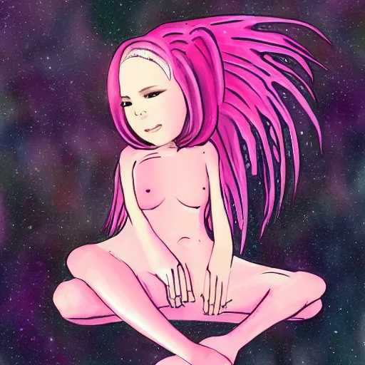 Image similar to alien girl that is based on an axolotl, pink,