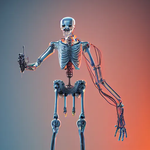 Image similar to conception of a android from a corrupted industry, liquids, cables, skeleton, robotic arm, cyberpunk style, details, studio lighting, realism, complex lights