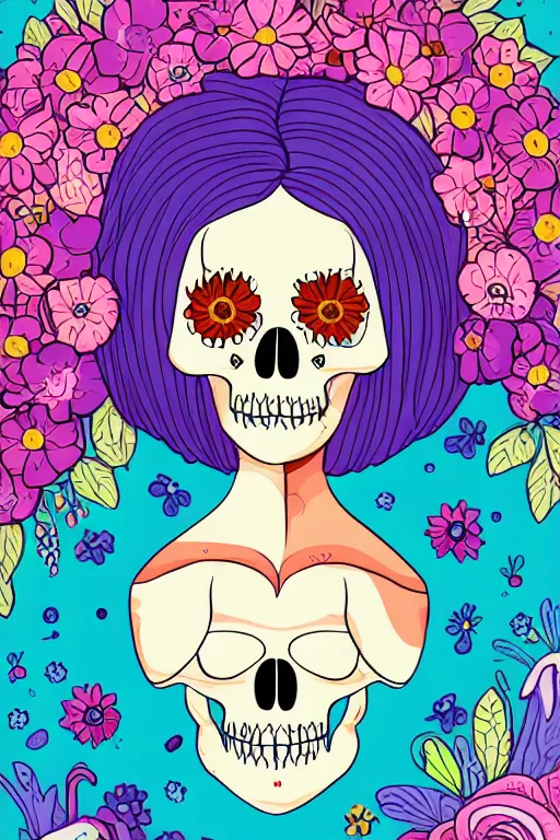 Image similar to portrait of a flower skeletor girl, art by milka oxana, sticker, colorful, illustration, highly detailed, simple, smooth and clean vector curves, no jagged lines, vector art, smooth