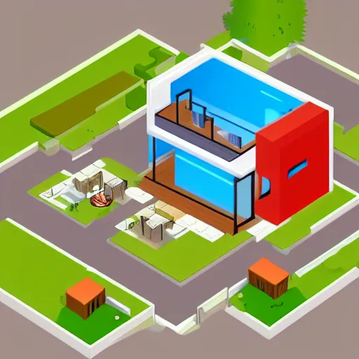 Prompt: isometric view, household, videogame style