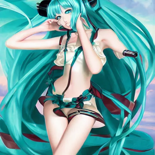 Image similar to Hatsune Miku by Elvgren, Moran, Vargas