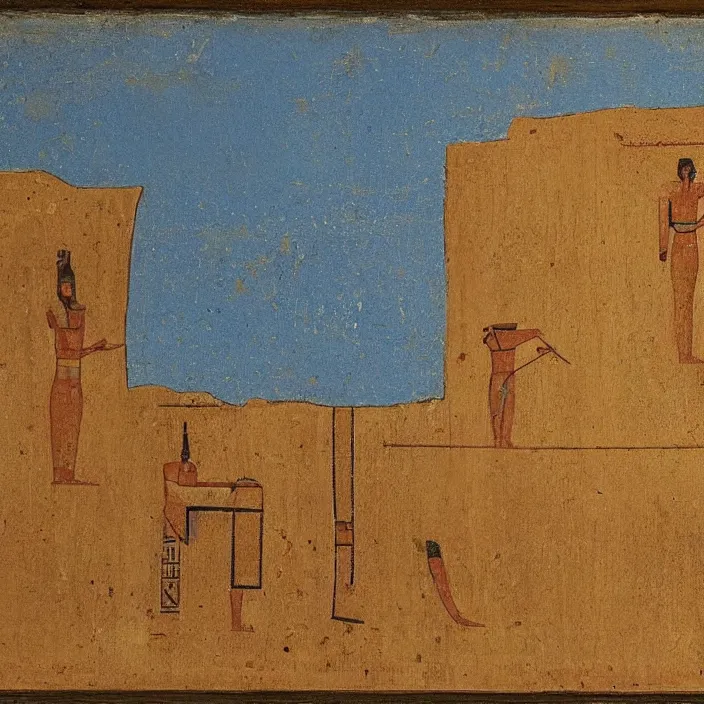Image similar to a building in a serene landscape, ancient egyptian painting