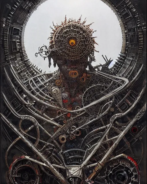 Prompt: rage against the machine band made out of machine parts, concept art, intricate details, highly detailed by greg rutkowski, michael whelan and gustave dore