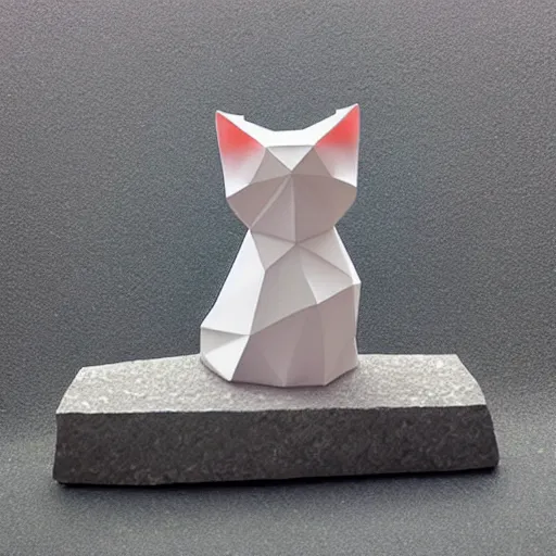 Prompt: low poly cute cat sculpted with granite, crystals