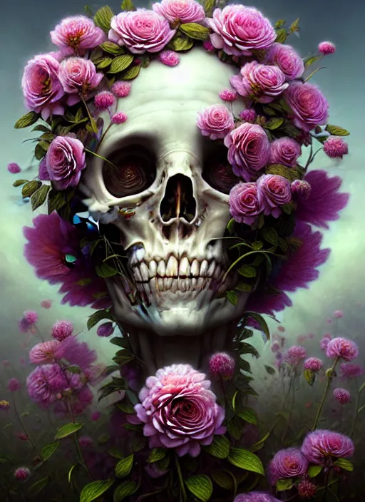 Prompt: flower bones and flowers highly detailed, digital photo art, artstation, sharp focus, 8 k, 3 d, head in focus, soft colours, tomasz alen kopera, peter mohrbacher. donato gian