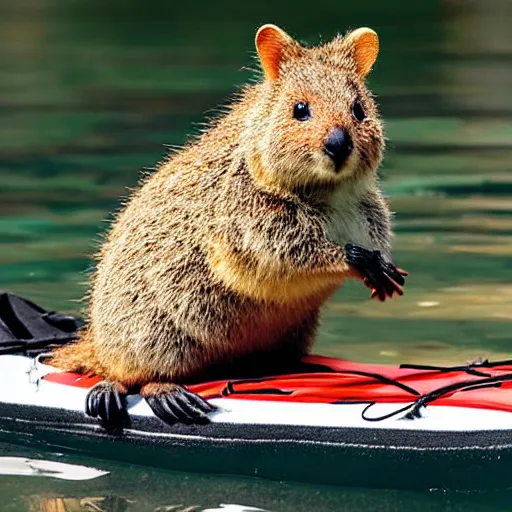 Prompt: a quokka on a kayak