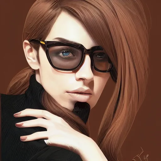 Prompt: 2d girl in black turtleneck and brown coat, elegant, 2d, ultra highly detailed, digital painting, smooth, sharp focus, artstation, portrait art by Ilya Kuvshinov