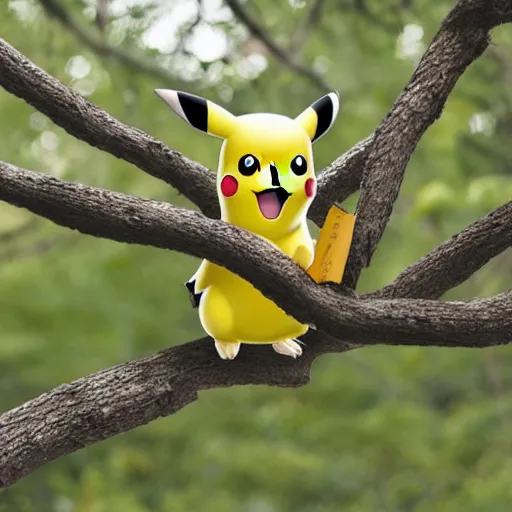 Prompt: photo of pikachu in a tree