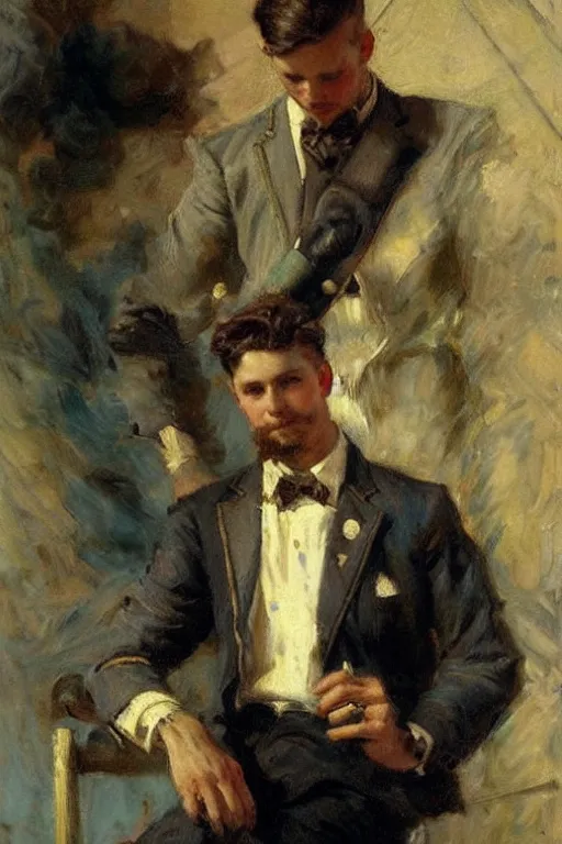 Prompt: attractive male, painting by gaston bussiere, j. c. leyendecker