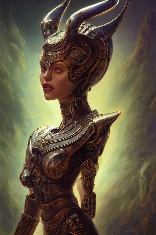 Image similar to portrait of a beautiful female hybrid cyborg atlantean anubis hada elsa jean alien warrior, regal, realistic, refined, detailed, digital art, jessica rossier, michael cheval, esao andrews, steampunk, walt disney ( 1 9 3 7 ), francois boucher, oil painting, highly detailed, cinematic lighting, unreal engine, 8 k, hd