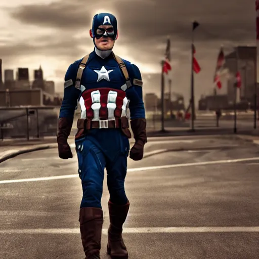 Image similar to Markiplier as Captain America, photorealistic, shot on iphone, cinematic lighting