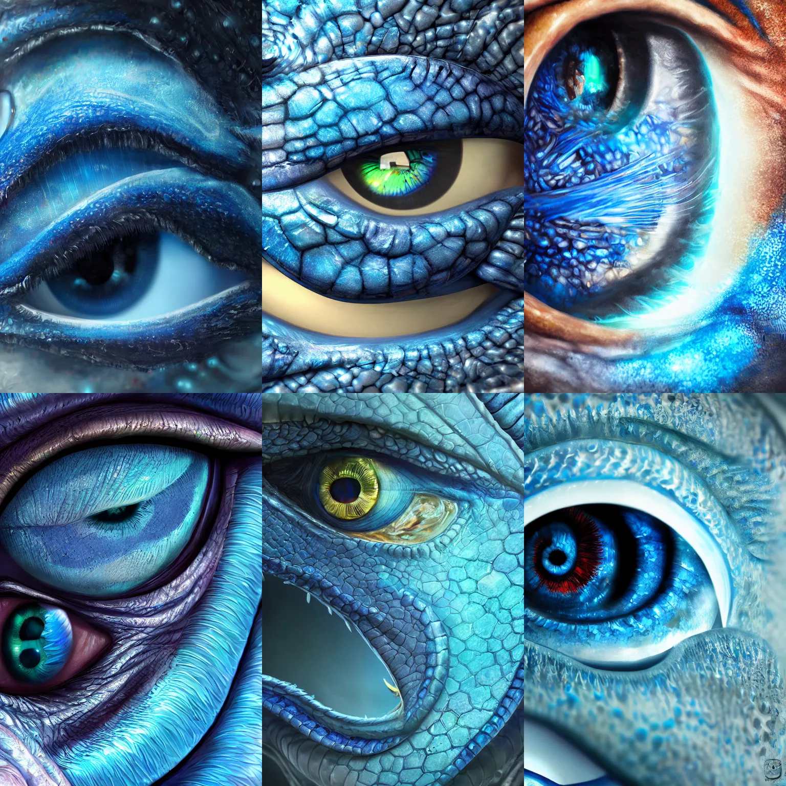 Prompt: Concept, Digital Art, Highly detailed Blue Dragon eye upclose, irridescent ghostly, Very highly detailed 8K, octane, Digital painting, the golden ratio, rational painting