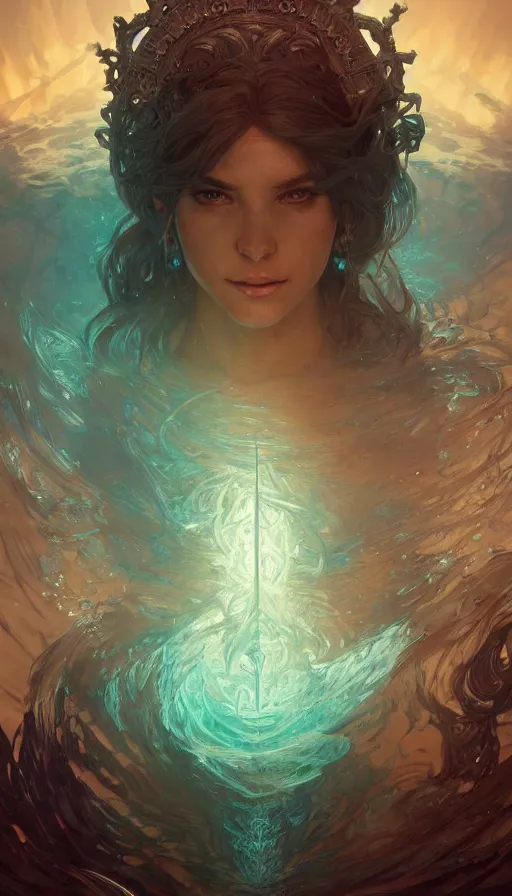 Image similar to soul hunters underwater, fame of thrones, lord of daggers, neon, fibonacci, sweat drops, insane, intricate, highly detailed, digital painting, artstation, concept art, smooth, sharp focus, illustration, Unreal Engine 5, 8K, art by artgerm and greg rutkowski and alphonse mucha