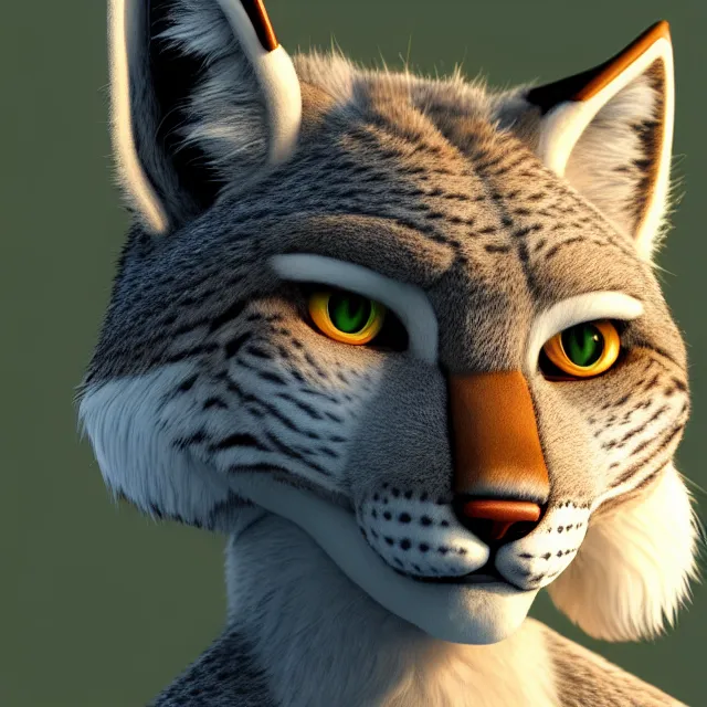 Prompt: the portrait of anthropomorphic lynx fursona, icon, logo, face only, avatar, telegram sticker, by furaffinity, anime, manga, kim jung gi, irakli nadar, intricate linework, white fur, unreal engine 5 highly rendered, global illumination, radiant light, detailed and intricate environment