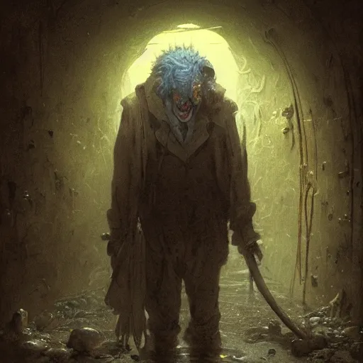Image similar to a clown in the sewer by Gustave Doré and Greg Rutkowski