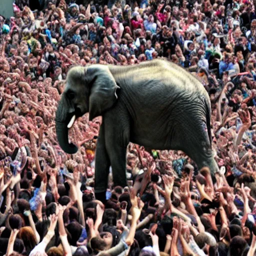 Prompt: an elephant crowd surfing