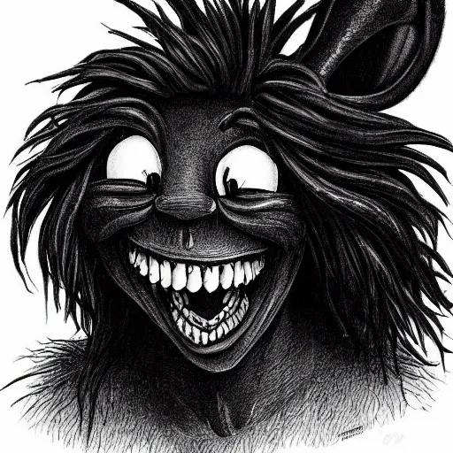 Image similar to A extremely highly detailed majestic hi-res beautiful, highly detailed head and shoulders portrait of a scary terrifying, horrifying, still of a creepy black cartoon rabbit in eraserhead with scary big eyes, earing a shirt laughing, hey buddy, let's be friends, in the style of Walt Disney animation