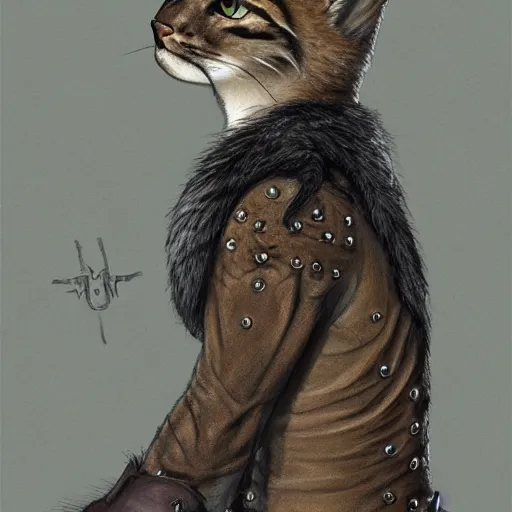 Image similar to d & d style, upper body portrait, tabaxi male, wearing studded leather