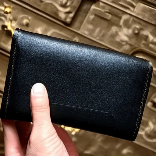 Image similar to black leather wallet with a gold zipper for a woman