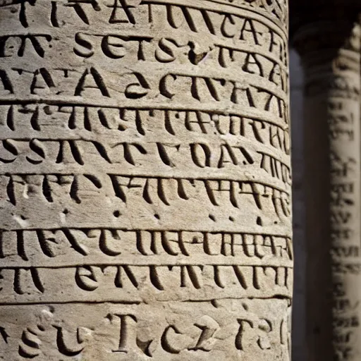 Prompt: A single uppercase letter 'S' carved into a roman inscription, trajan's column, detail