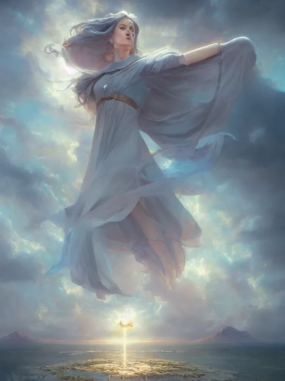 Prompt: a ultradetailed beautiful matte painting of the keeper of the prism of emotion, magical reflection opening in the sky, oil painting, high resolution 4 k, by tom bagshaw, greg rutkowski, charlie bowater and artgeem