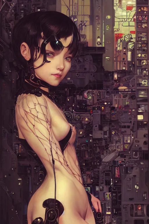 Prompt: portrait of beautiful young spider, cyberpunk, Warhammer, highly detailed, artstation, illustration, art by Gustav Klimt and Range Murata and Ilya Kuvshinov and Sakimichan