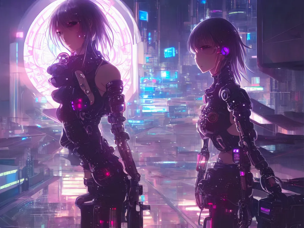 Prompt: anime visual of portrait futuristic cyber warrior girl, in future cyberpunk tokyo rooftop, ssci - fi, fantasy, intricate, very very beautiful, elegant, neon light, highly detailed, digital painting, artstation, concept art, smooth, sharp focus, illustration, art by huaixuan xiang and alphonse mucha and wlop and tian zi