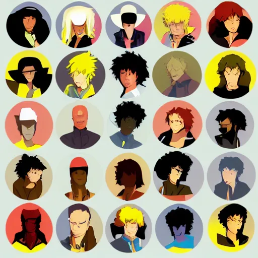 Prompt: face icon vector minimalist cowboy bebop by artstation loftis cory fanart