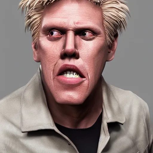 Image similar to hyperrealistic mixed media image of gary busey, stunning 3 d render inspired art by xiang duan and thomas eakes and greg rutkowski, perfect facial symmetry, hyper realistic texture, realistic, highly detailed attributes and atmosphere, dim volumetric cinematic lighting, 8 k octane detailed render, post - processing, masterpiece,