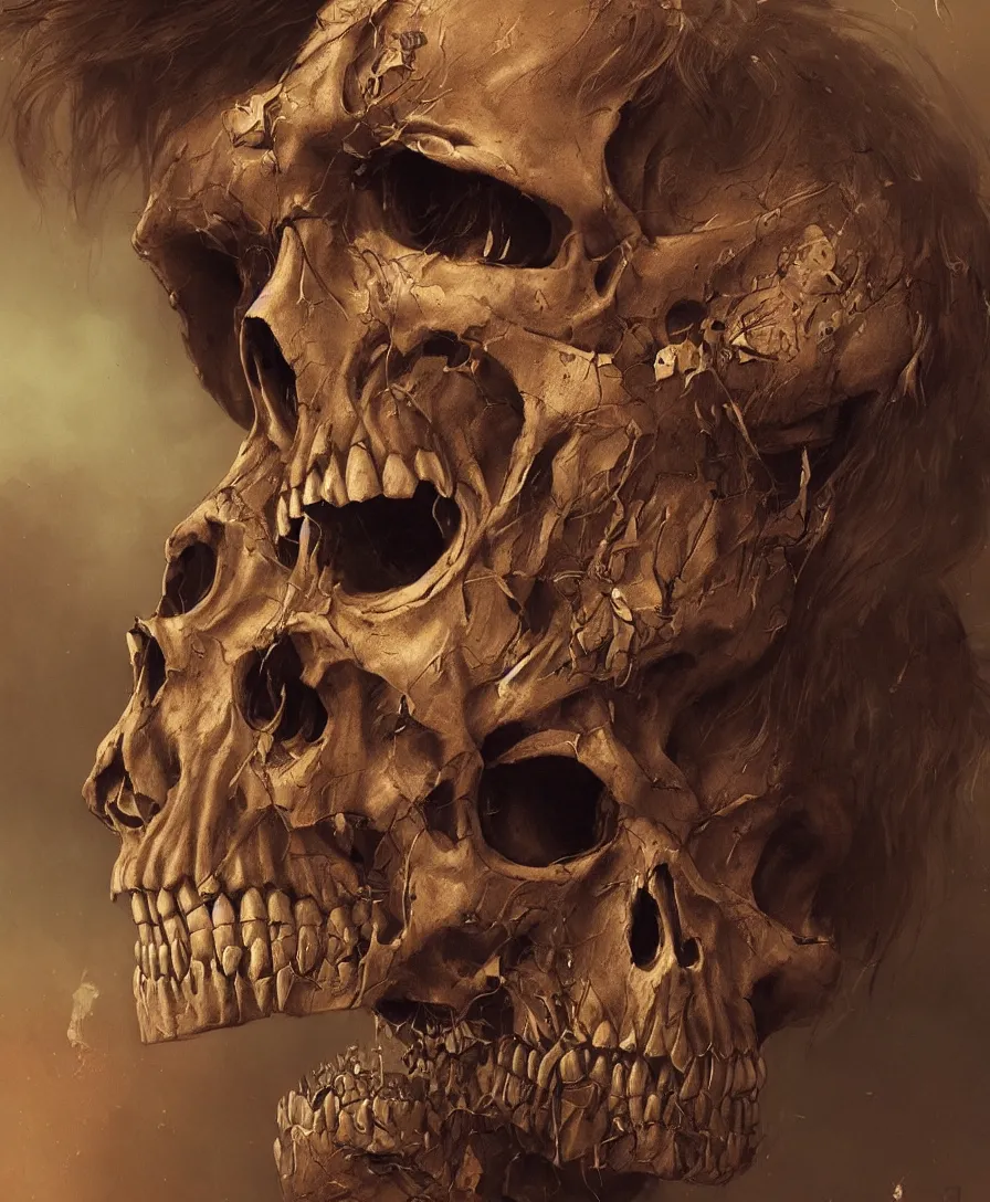 Image similar to close up portrait skull talking, illustrated by simon stalenhag and gaston bussiere, intricate, ultra detailed, photorealistic imagery, trending on artstation, 4 k, 8 k