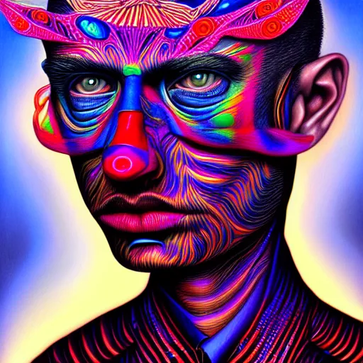 Image similar to An extremely psychedelic portrait of Alex Gray, surreal, LSD, face, detailed, intricate, elegant, lithe, highly detailed, digital painting, artstation, concept art, smooth, sharp focus, illustration