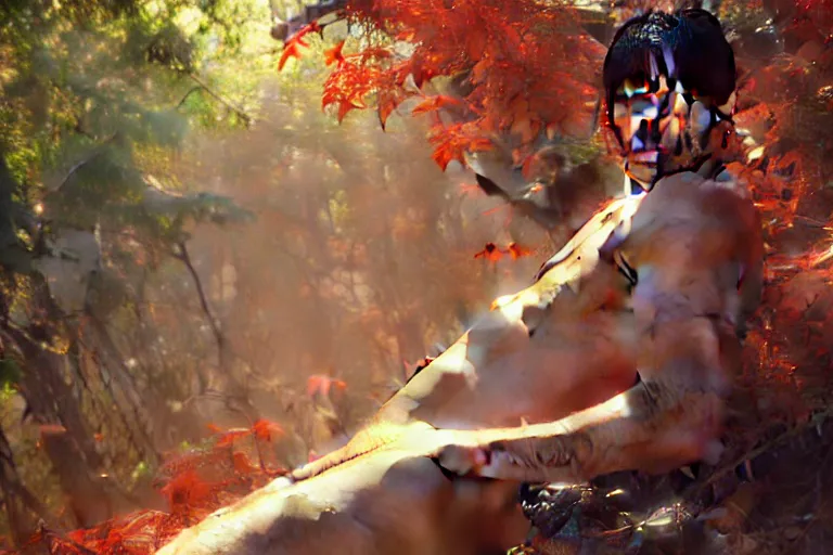Image similar to attractive male, ghost of tsushima, colorful, forest, painting by gaston bussiere, craig mullins, j. c. leyendecker, tom of finland