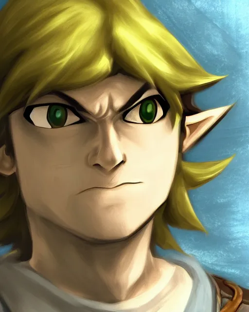 Prompt: A portrait of Link from Twilight Princess, digital art, round corners, heavy shading, colored