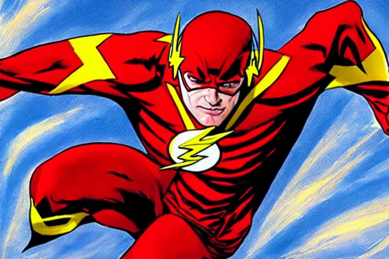 Prompt: the flash, delivering packages for amazon, art in the style of alex ross