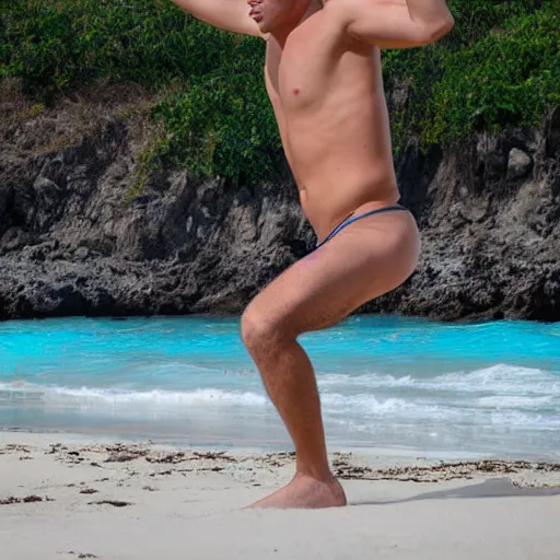 Prompt: Austin Matthews playing volleyball on the beach shirtless, 8k photograph,
