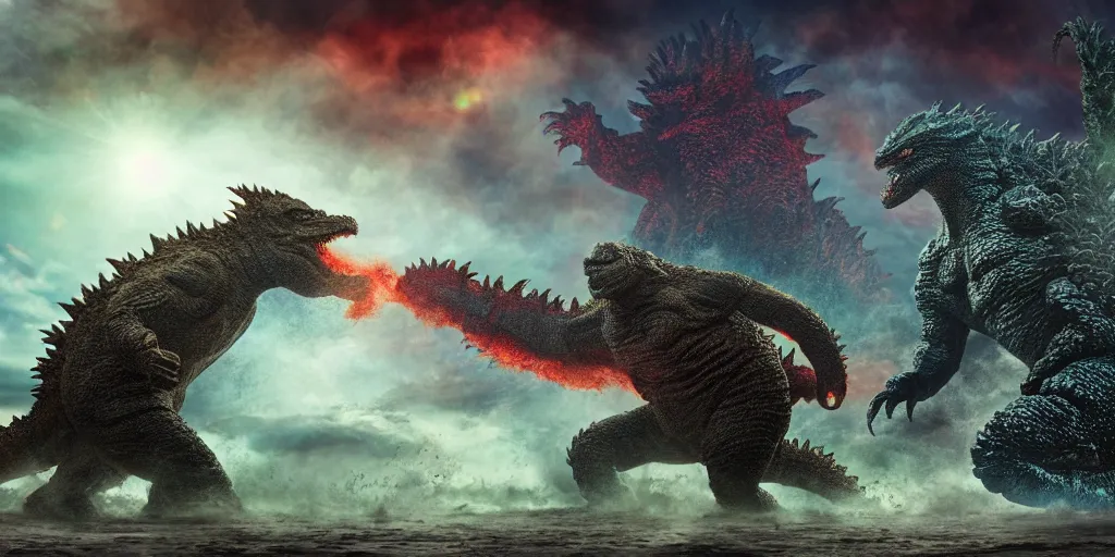 massive brawl with Cthulu and Godzilla, vivid colors, | Stable ...