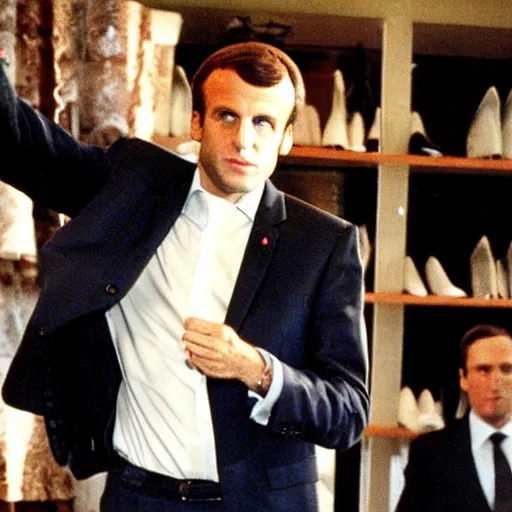 Image similar to Emmanuel Macron inside a shoe box American Psycho (1999)