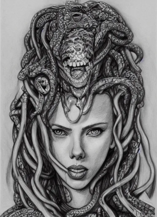pencil drawing of scarlett johansson as medusa wearing | Stable Diffusion