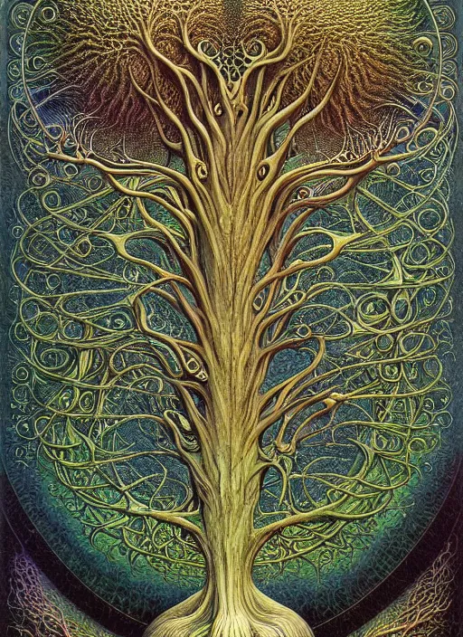 Image similar to tree of life by roger dean and andrew ferez, art forms of nature by ernst haeckel, divine chaos engine, symbolist, visionary, art nouveau, botanical fractal structures, organic, detailed, realistic, surreality