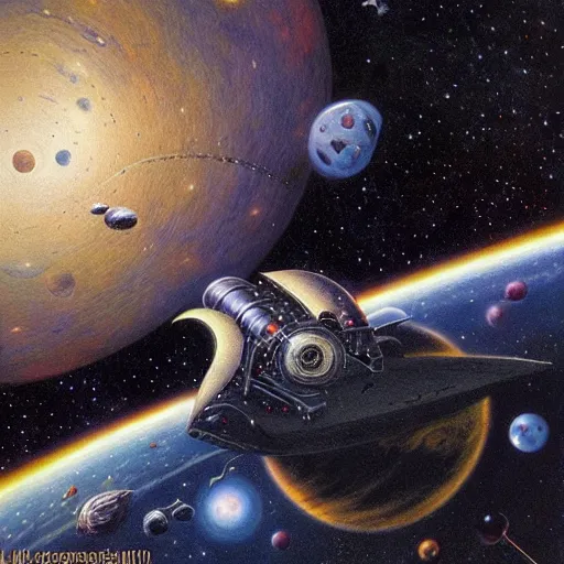 Prompt: Liminal space in outer space by Les Edwards