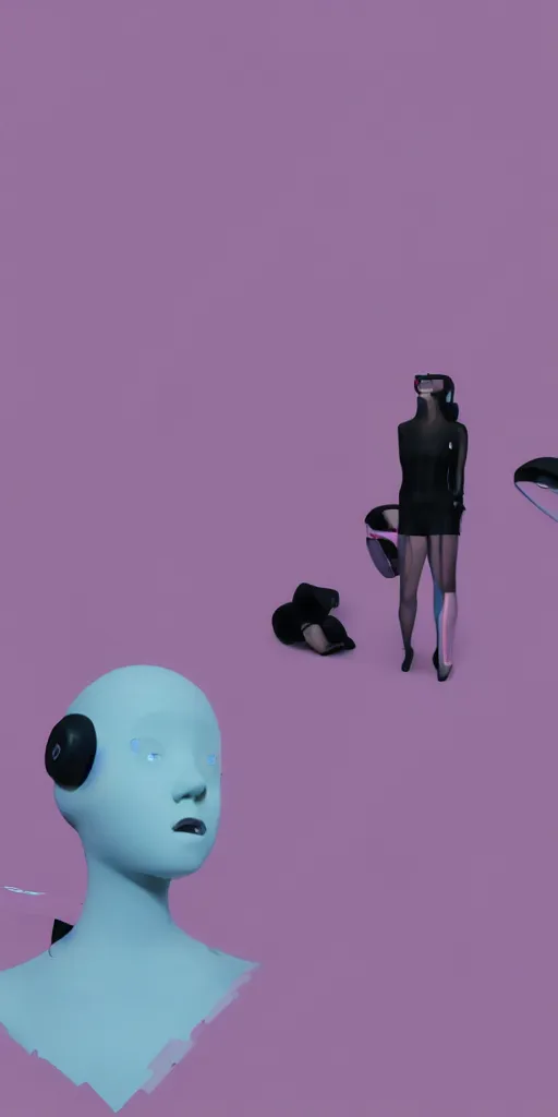 Image similar to 3d matte render, VR goggles, mannequins, dj rave party, Hsiao-Ron Cheng, pastel colors, hyper-realism, pastel, polkadots, minimal, simplistic, amazing composition, vaporwave, wow, Gertrude Abercrombie, Beeple, minimalistic graffiti masterpiece, minimalism, 3d abstract render overlayed, black background, psychedelic therapy, trending on ArtStation, ink splatters, pen lines, incredible detail, creative, positive energy, happy, unique, negative space, pure imagination painted by artgerm