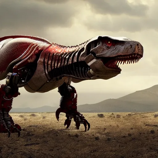 Prompt: cinematic still of westworld, si - fi robotic tyrannosaurus rex, highly detailed