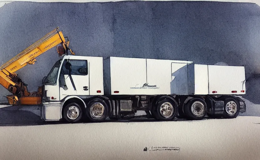 Image similar to concept art of a crane truck, pinterest, artstation trending, behance, watercolor, by coby whitmore, silver, laser light,