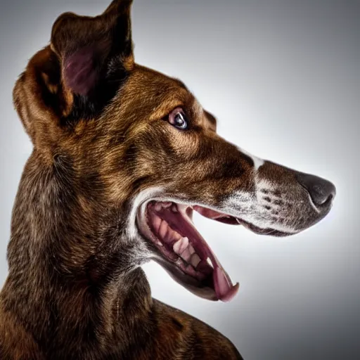 Image similar to barking dog looking at monitor photo dramatic lighting from behind