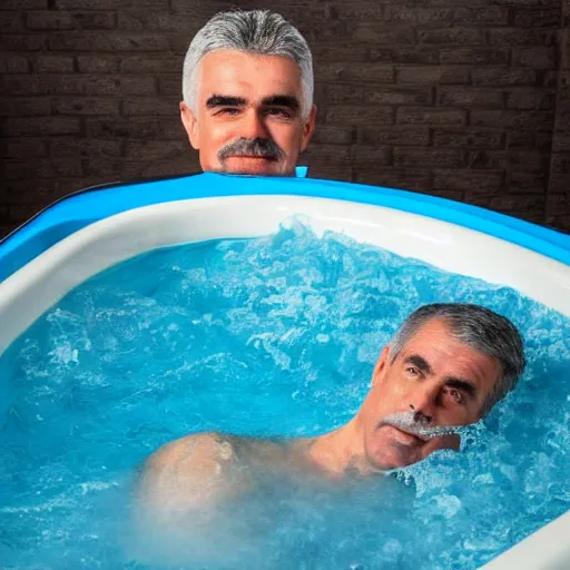 Prompt: Steve Beaton welcomes you into his jacuzzi of temptation. 4k hyper realistic