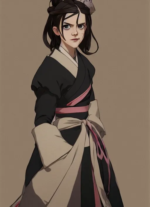 Prompt: emma watson as nezuko Kamado from demon slayer anime ねずこ nezuko from demon slayer anime ねずこ nezuko from demon slayer anime ねずこ wearing kimono wrapped mouth by artgem by greg rutkowski trending on artstation