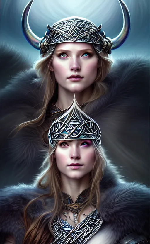 Image similar to iridescent viking warrior, regal, elegant, winter, snow, beautiful, stunning, hd, illustration, epic, d & d, fantasy, intricate, elegant, highly detailed, wide angle, digital painting, artstation, concept art, smooth, sharp focus, illustration, wallpaper, art by artgerm and greg rutkowski and alphonse mucha and jin xiaodi