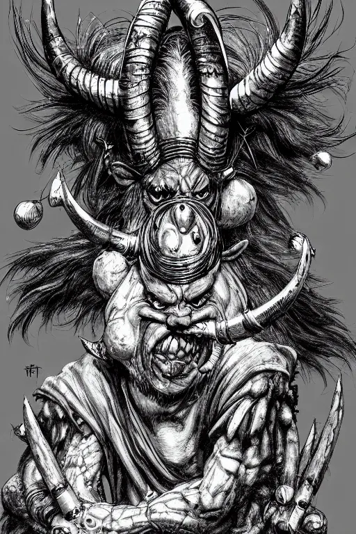 Image similar to hunched troll with a horn on his head, fantasy, highly detailed, digital art, sharp focus, trending on art station, kentaro miura manga art style