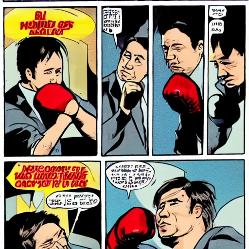 Image similar to bill hicks punching the camera wearing boxing gloves in comic book style