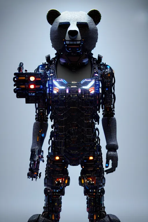 Image similar to high quality 3 d render cyborg bear! plays a cyberpun guitar, cyberpunk highly detailed, unreal engine cinematic smooth, in the style of blade runner, hannah yata charlie immer, moody light, low angle, uhd 8 k, sharp focus